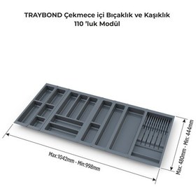 Resim Çekmece Içi Kaşıklık Ve Bıçaklık Düzenleyici Antresit, 104x48 Yandan Ve Boydan 4cm Kesilebilir Antrasit 