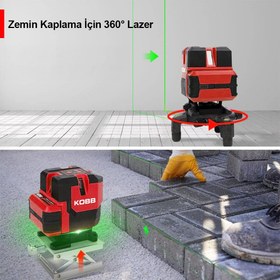 Resim KOBB KBL41G 30Metre 4x90⁰/1x360⁰ Otomatik Hizalamalı Li-ion Çift Akülü Profesyonel Yeşil Çapraz Çizgi Lazer Distomat 