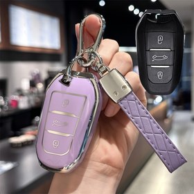 Resim Anahtarlık ipi ile Peugeot 2008 3008 4008 5008 308 408 508 ve Citroen C1 C2 C4 C6 C3-XR Grand DS3 DS5 için anahtarlık kılıfı 