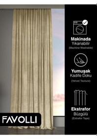 Resim Br Favolli Kadife Dokulu Bej Ada Fon Perde Ekstrafor Büzgülü Dream Series Bej 