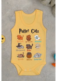 Resim Bebetospik %100 Pamuklu Potter Cats Baskılı Yumuşak Doku Baskılı Zıbın & Body Sarı 