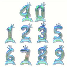 Resim 4D Taç Numaralı Balon Seti, 1-9, 40, Şeffaf Holografik Alüminyum Film, Doğum Günü Partisi Dekorasyon Malzemeleri, Elektrik Gerektirmez, Mavi - 1 Set 