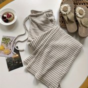 Resim Kadınlar İçin İlkbahar ve Sonbahar Çizgili Pantolon, Elastik Bel Bağcıklı Cepli Geniş Paça Flare Pantolon - Yaz ve Kış için Rahat Giyim 