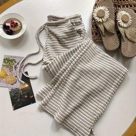 Resim Kadınlar İçin İlkbahar ve Sonbahar Çizgili Pantolon, Elastik Bel Bağcıklı Cepli Geniş Paça Flare Pantolon - Yaz ve Kış için Rahat Giyim 