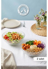 Resim Glamis Selen Concept Çuha Model El Yapımı Cam Salata Ve Sunum Kasesi 2'li Set Şeffaf 