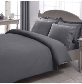 Resim Taç Premium Basic Stripe King Size Çk Nevresim Takımı Antrasit 