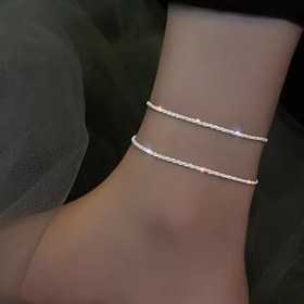 Resim Kadınlar için 2'li Set Parlak ve Moda Gümüş Simli Halhal Seti 