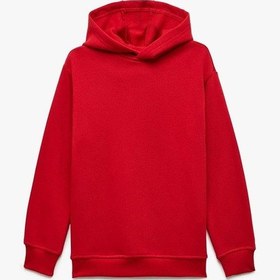 Resim Koton Erkek Çocuk Oversize Şardonlu Uzun Kollu Basic Kapşonlu Sweatshirt KIrmızı 