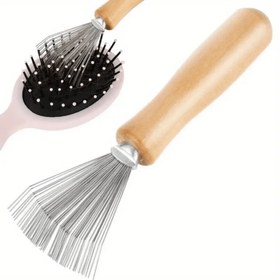 Resim Ahşap saplı paslanmaz çelik kıllı fırça temizleme aracı - ev ve kuaför kullanımı için ince tüy çıkarıcı 