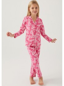 Resim Barbie Kız Çocuk Pembe Gömlek Pijama Takımı 5274-42567 Açık Fuşya 