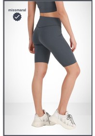 Resim Missmaral Kadın Yüksek Bel Toparlayıcı Tayt Kısa Spor Şort Deniz Havuz Spor Biker Shorts Antrasit 1070 Antrasit 