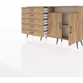 Resim Arges Konsol 2 Raflı 5 Çekmeceli 2 Kapaklı 176x30x99 Çam-çam Atlas Çam/atlas Çam - Atlas Çam 