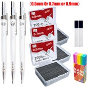 Resim 7 adet ArtPro Şeffaf Otomatik Mekanik Kalem Seti, İnce Uçlu 0.5mm/0.7mm/0.9mm, Çizim ve Ofis Kırtasiye için 1000 Ekstra Kalemler, Silgi ve Kalem Dağıtıcısı ile 