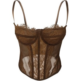 Resim Sensuallı Dantel Korse Üst - Dar Kesim, V-Yaka, Kolsuz, Düz Renk ile İncelikli Dantel Detayları, Şık Bir Görünüm İçin İdeal, Dantel To 