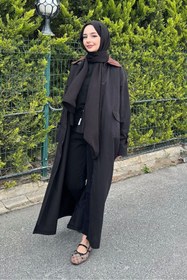 Resim Ovn. Kadife Yaka Detaylı Trençkot - Siyah 