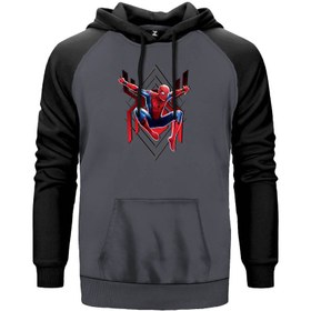 Resim Spiderman Jump Çift Renk Reglan Kol Sweatshirt - XS / Gri 