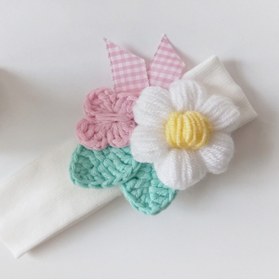 Resim Denizdaydesign Papatya Çiçekli Anne Tacı Bebek Bandanası, El Yapımı Anne Bebek Butik Hediyelik 