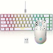 Resim 1 adet HXSJ Ergonomik 68 Tuşlu Kablolu Film Klavye ve Kablosuz Fare Kombinasyonu, 60% Kompakt Tasarım, Optik Takip, Şarj Edilebilir Polimer Pil, Type-C Şarj, Kablosuz Bağlantı, Oyun ve İş Seyahati için 