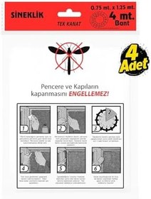 Resim Tek Kanat Pratik Sineklik, 0.75 m x 1.25 m Tül, Kapı & Pencere Uyumlu, 4 m Yapıştırma Bantlı (4 Adet) 