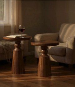 Resim AYLESA Doğal Ahşap 2’li Set Mantar Yan Sehpa Modern Fiskos Zigon Çiçeklik 