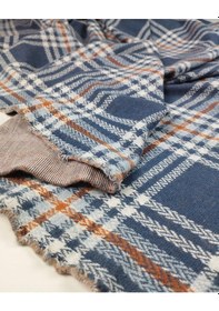 Resim Ekru Mavi Kiremit Ekoseli Jakarlı Örme Kumaş En 140 Cm X Boy 220 Cm -9670 Renkli 