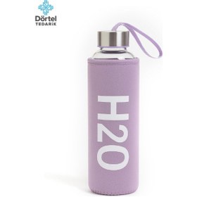 Resim H2o Kılıflı Cam Matara 750 Ml Mor 