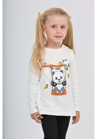Resim Toontoy Kız Çocuk Sallanan Panda Baskılı Sweatshirt Ekru 
