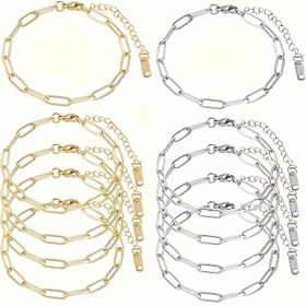 Resim 5/10 Adet Güvenlik Tokalı Bileklik Seti, Altın ve Gümüş Renkli Paslanmaz Çelik Ayarlanabilir Pandantifli DIY Takı Yapımı İçin Istakoz Kilitli Bilezikler 