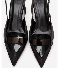 Resim Luvishoes Sollenne Siyah Saten Tokalı Kadın Topuklu Ayakkabı 