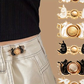 Resim 6 adet Ayarlanabilir Tavşan/Kedi Pinleri - Bel Sıkıcıları, Kotlar, Etekler ve Elbiseler için Moda Metal Düğmeler - Kadınlar için Dekoratif Klips Aksesuarları, Moda Bel Sıkıcı | Oynak Tasarım | Dekoratif Düğmeler, Düğme Dekoru 