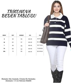 Resim Trikonova Lacivert Çizgili Polo Yaka Düğmeli Triko Kazak 