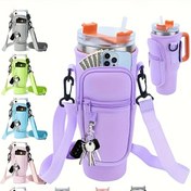 Resim 1 adet Çok Renkli Nöron Su Şişesi Çantası, Çeşitli 30/40oz Yalıtımlı Seyahat Bardakları için Uygun, Ayarlanabilir Omuz Askısıyla Tekrar Kullanılabilir Taşınabilir Su Poşeti, Telefon ve Para Cebi, Anahtarlık Bardak Kapağı, Okul, Dış Mekan, Yürüyüş, Ev, Yurt vb için İdeal 
