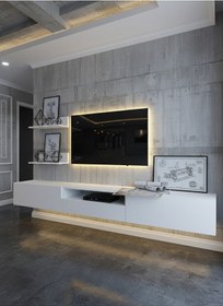 Resim Resital Ledli Duvara Monte Tv Sehpası - Beyaz - W6019-1 Beyaz 