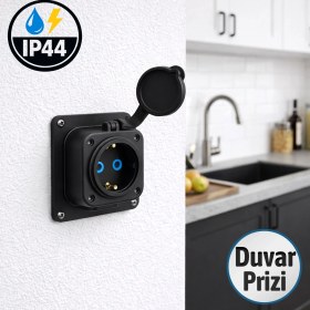 Resim Badem10 Kauçuk Duvar Prizi Tekli Siyah 16A Dayanıklı Gövde Güvenli Elektrik Prizi Iç ve Yarı Dış Mekan 