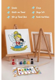 Resim Çocuklar İçin Anneler Günü Boyama Tuvali Şövaleli Boya Seti 20x20 Cm 