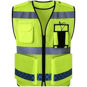 Resim Motosiklet Reflektörlü Yelek Polyester Kumaş Çok Fonksiyonlu Cepler Motor Yelek Neon 