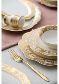 Resim Acar Camilla 60 Parça 12 Kişilik Gold Porselen Yemek Takımı Beyaz - Gold 