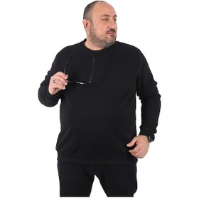 Resim Mocgrande Büyük Beden Sweatshirt V Design 22742 Sıyah Siyah 