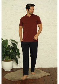 Resim Akbeniz Erkek Bordo V Yaka 3'Lü Pijama Takım 6822-Bordo 