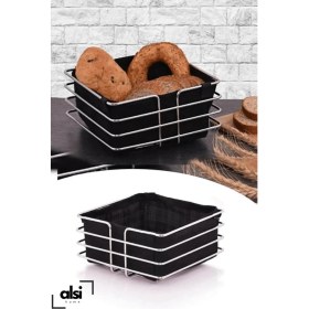 Resim Alsi Home Gümüş Krom Ekmek Sepeti ve Servis Sunum Seti Havluluk Peçetelik Nihale Ekmeklik 4'lü Set 