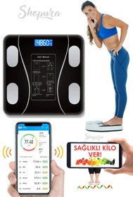 Resim Shopura Dijital Baskül Yağ Su Kas Vücut Kitle Endeksi Kilo Ölçer Tartı 