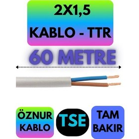 Resim Öznur 2x1,5 Ttr Kablo Beyaz Metre Seçenekli - 60 Metre 