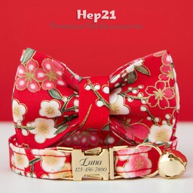 Resim Cat Collar Velvet Cat Collar with Bell 015263 - Fuchsia Bow Tie / S/M 