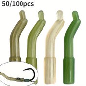 Resim 50/100 adet Premium Kauçuk Karp Balıkçılık Kancası Kılıfları - Çok Yönlü Saç Rig Hizalayıcıları & Yumuşak Pozisyonlar 4 Renkte (Açık Yeşil, Yeşil, Açık Sarı, Kahverengi) Artırılmış Atış Doğruluğu için 
