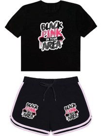 Resim Blackpink Area Baskılı Siyah Tshirt Ve Blackpink Area Baskılı Siyah Şort Kombin 