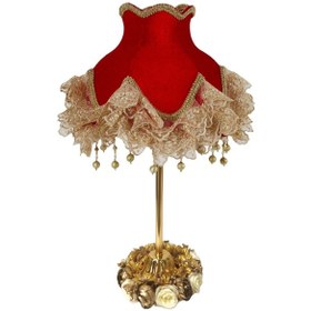 Resim Kadife Kaplı Çiçek Dekorlu Kırmızı Abajur Diğer 