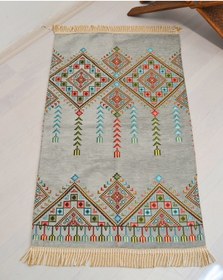 Resim Erkekler İçin Seccade Takke Tesbih Hediyelik Seti Kilim Desenli Kadife Astarlı Seccade, 33 Lü Erkek Tesbihi, Takke Ve Özel Kutu Gri 