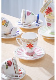 Resim Acar Fienne 6 Kişilik Porselen Kahve Fincan Takımı - 90 Ml Renkli 