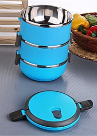 Resim KURCH 3 Katlı Vakumlu Yemek Termosu (tek Katlı Ve Iki Katlı Da Kullanılabilir) Diyet Sefer Tası - Mavi 