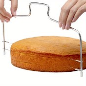 Resim Ayarlanabilir Paslanmaz Çelik Kek Dilimleyici - Mükemmel Eşit Dilimler için Oluk İşaretli Çift Tel Katmanlı Ekmek Bıçağı, Temel Mutfak & Restoran Pişirme Aksesuarı 